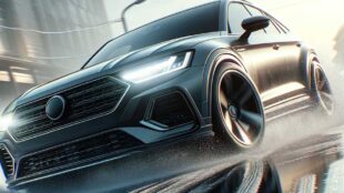 Car skidding on a wet street