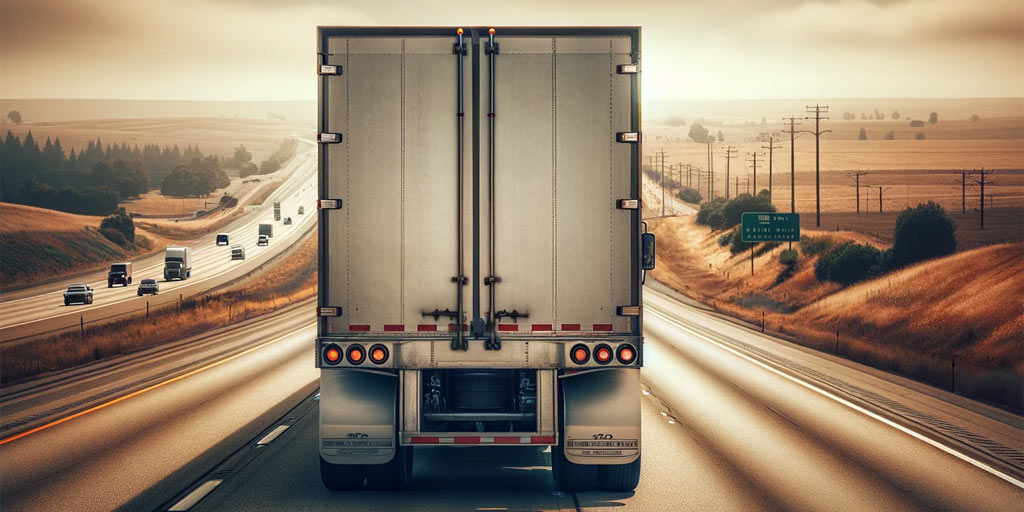 A large truck blocking the view of the road ahead.
