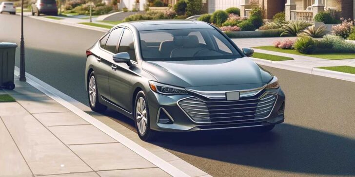 Parked car in front of a driveway